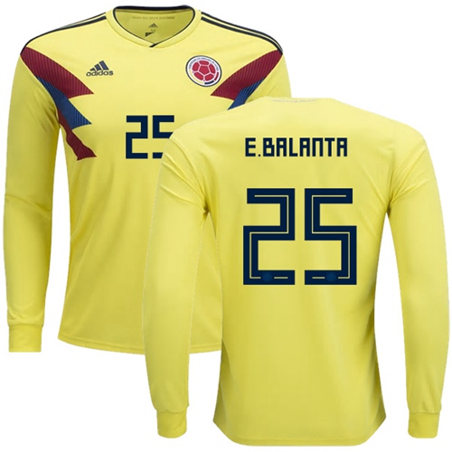 Colombia #25 E.Balanta Home Long Sleeves Soccer Country Jersey